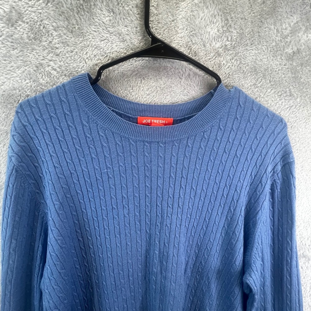 Joe Fresh Womens 2X Blue Cable Knit Crewneck Sweater Coastal Textured